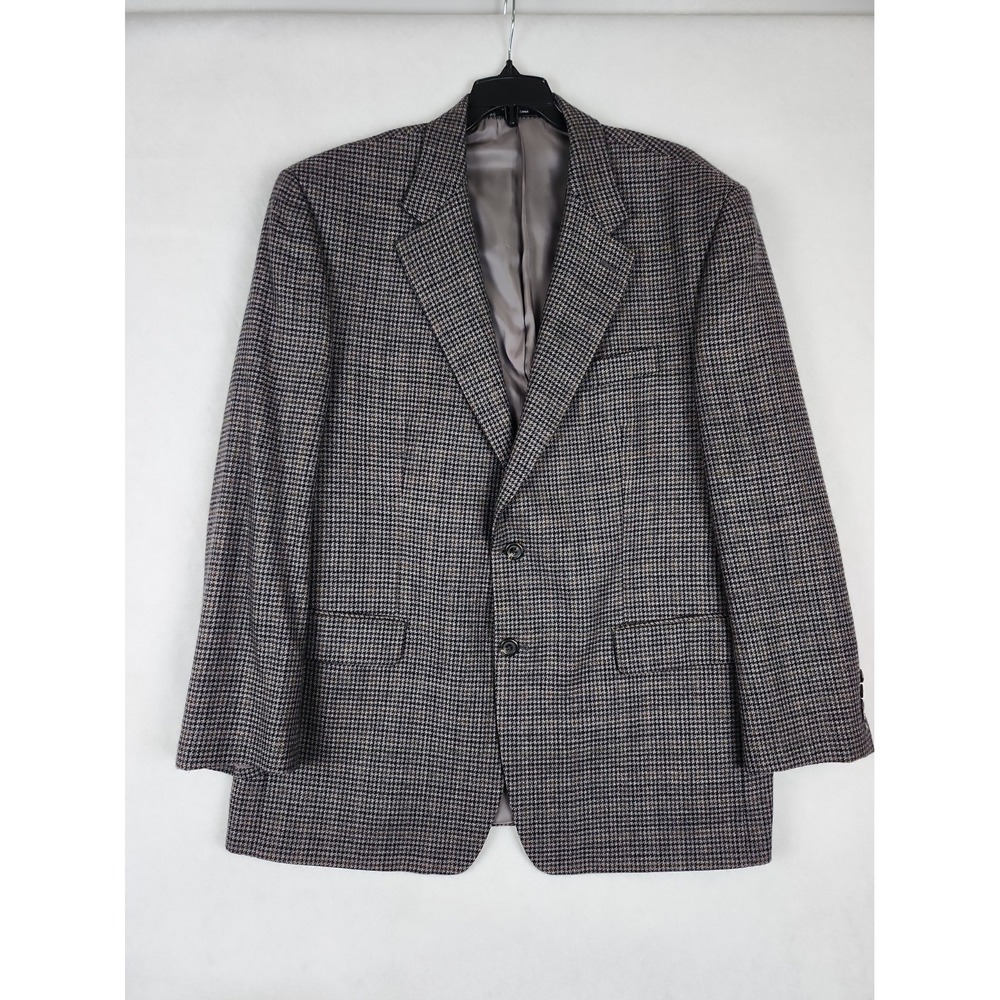 Lauren Ralph Lauren Houndstooth Wool Blazer Mens 44R Grey/Blue Two Button Lined